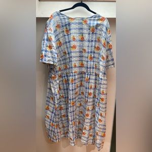 Lucy & Yak Mia Dress, Blue Gingham and Orange print, Midi Dress, organic cotton